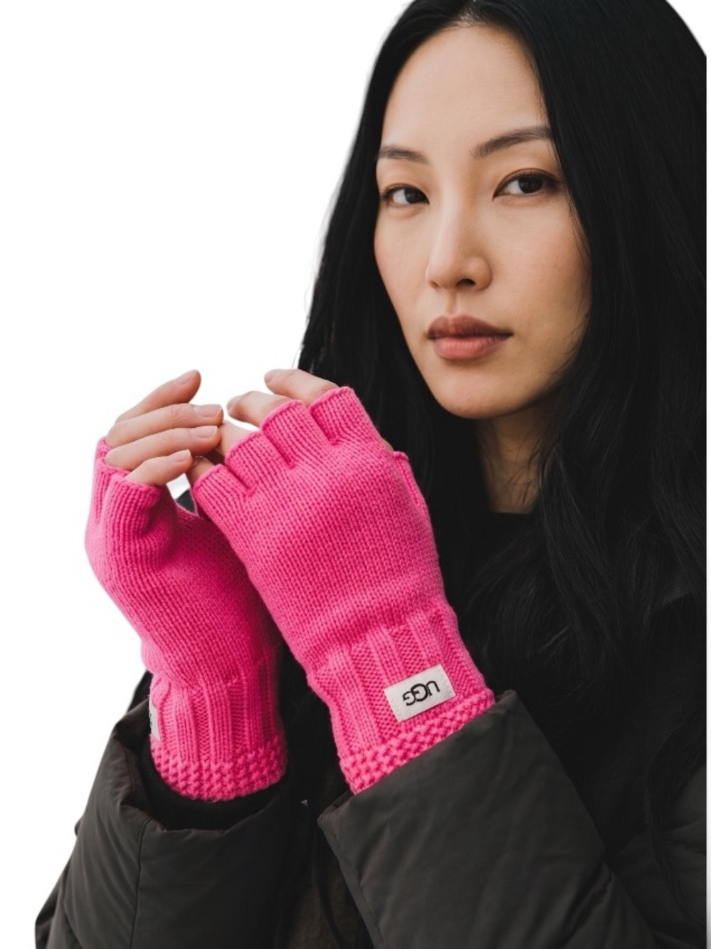 NWT UGG French Pink Knit Fingerless Gloves Wool Blend One Size